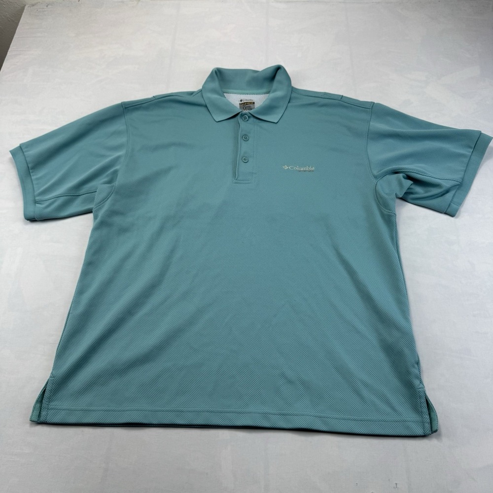 Columbia Omni-Shade Field Gear Men's Teal Polo Shirt Size M Mesh Lined